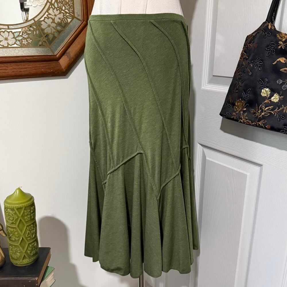NWT Max Studio Olive Green Soft Knit Pleated Hem Earthy Fairy Midi Skirt L